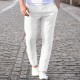 Men's Linen Slim Fit Solid Color Lace Up Elastic Waist Pants